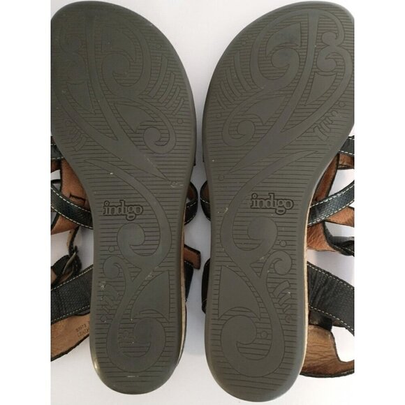 Indigo By Clarks Women Black Leather Double Ankle Strap Low Wedge Sandals -7.5 M - Picture 7 of 9